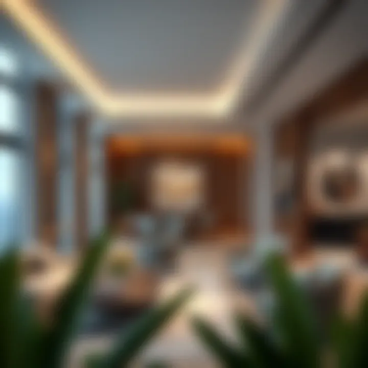 Interior spaces of Address Fountain Views illustrating modern design elements