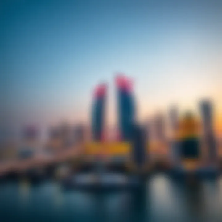 Panoramic skyline of Ajman featuring Pearl Towers at dusk