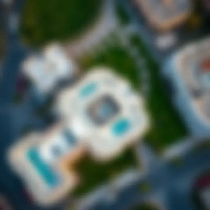 Aerial view of Al Waha, showcasing its modern architecture and green spaces