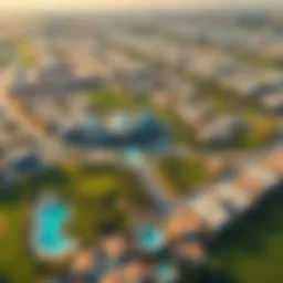 Aerial view showcasing the lush landscapes and modern architecture of Al Zorah City