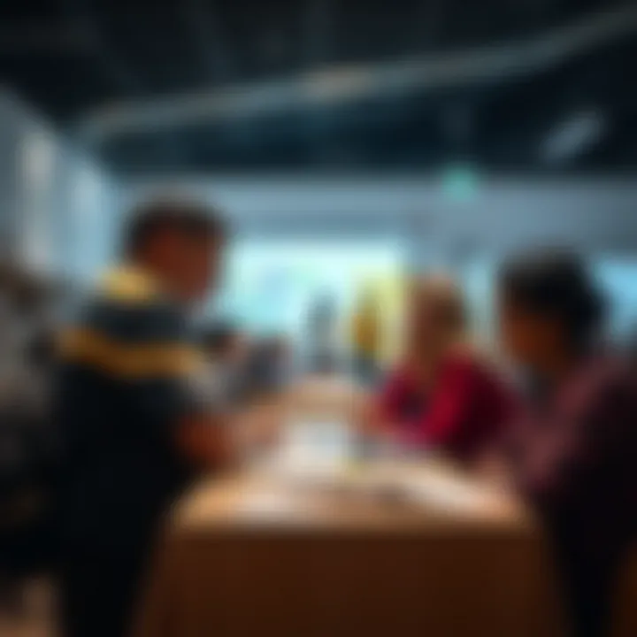 Parents discussing educational options at a school event