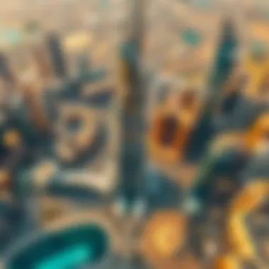 Aerial view showcasing Burj Al-Shuhada's urban context