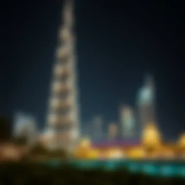 Night Illumination of Burj Al-Shuhada Burj Al-Shuhada illuminated at night