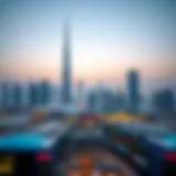 A panoramic view of Burj Khalifa towering over Dubai Mall.
