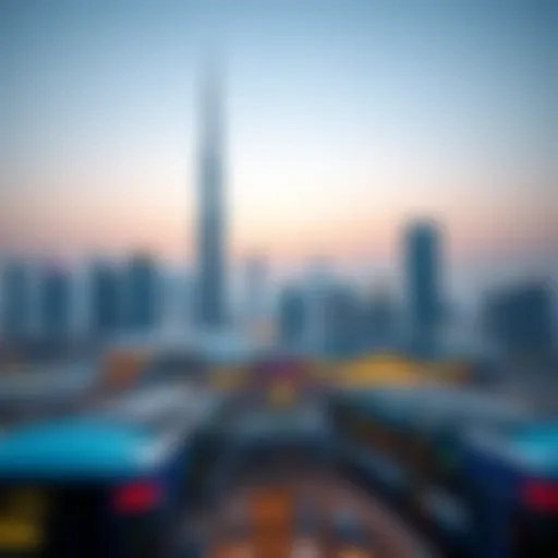 A panoramic view of Burj Khalifa towering over Dubai Mall.