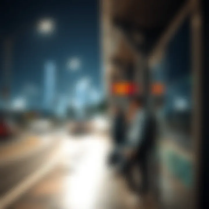 Commuters waiting for the bus at a stop