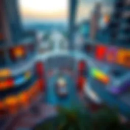 An aerial view of City Walk showcasing its modern architecture and vibrant atmosphere