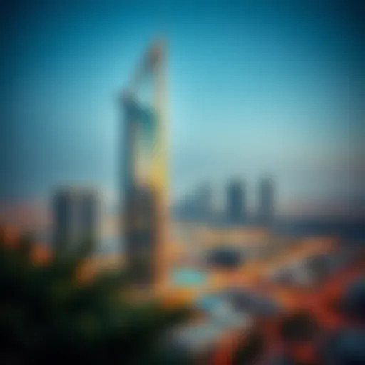 A panoramic view of Como Tower showcasing its unique architectural design against the Dubai skyline