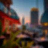Stunning view of Dubai Marina at dusk showcasing vibrant dining establishments.
