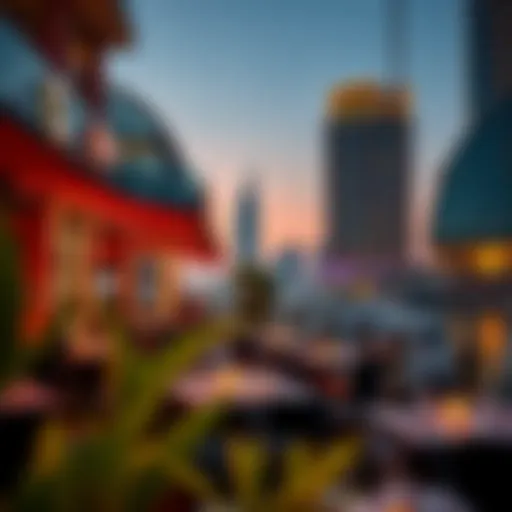 Stunning view of Dubai Marina at dusk showcasing vibrant dining establishments.