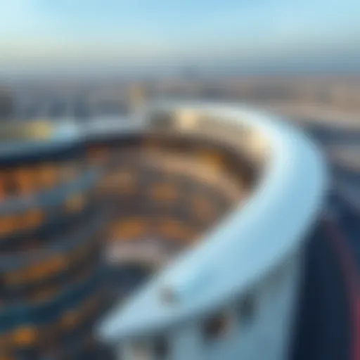 Aerial view showcasing the elegant form of Curve Building in Al Quoz