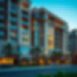 Stunning exterior view of Damac Heights showcasing its architectural design