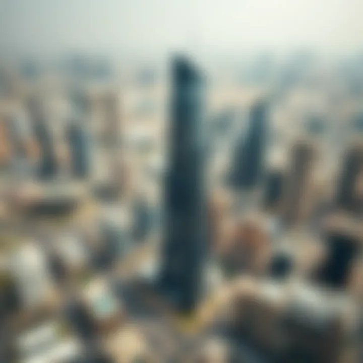 Panoramic view of Dubai Financial Tower surrounded by bustling business districts