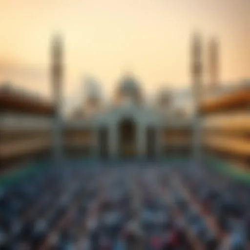 A panoramic view of a grand mosque during Eid ul Adha prayers
