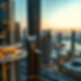 Stunning skyline view of Jumeirah Lake Towers at sunset