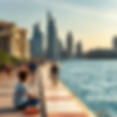 Tourists enjoying the beachfront in Marina Dubai