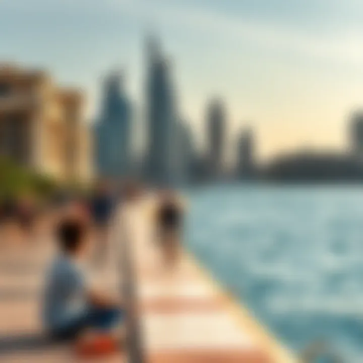 Tourists enjoying the beachfront in Marina Dubai