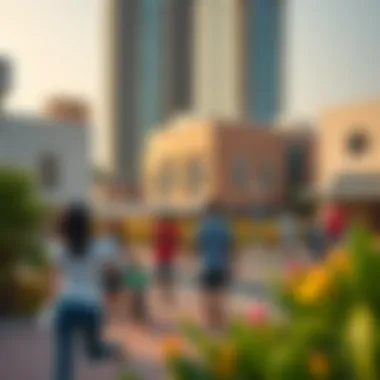 Community Life Near Al Manara Tower Vibrant community life surrounding Al Manara Tower with modern amenities
