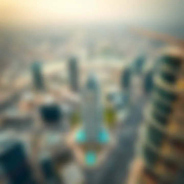 Aerial view of Oud Metha with Al Safeena Building in focus