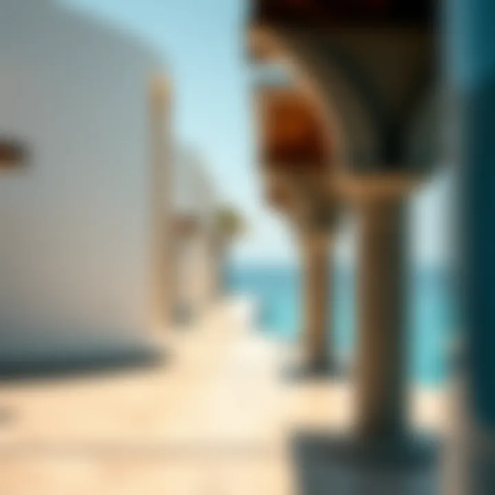 A close-up of unique architectural features surrounding Blue Waters Beach