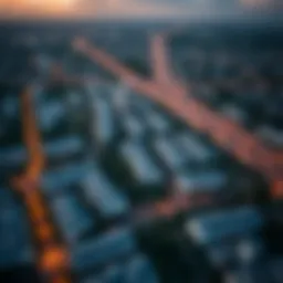 Aerial view of urban periphery showcasing residential developments