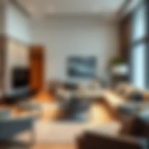 A stylish living room showcasing contemporary furniture designs.