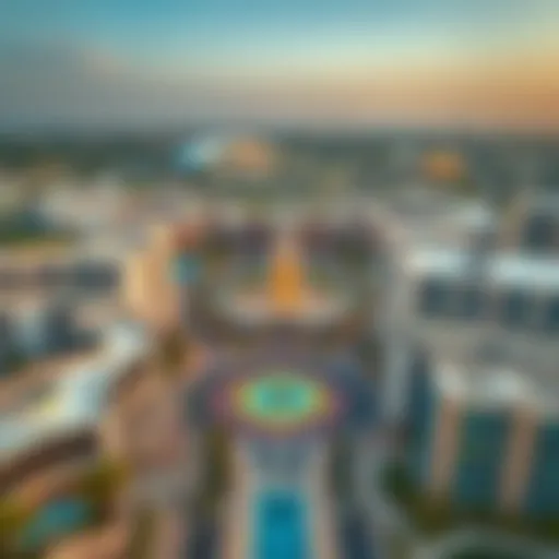 Aerial view of Jumeirah Village Circle showcasing its modern architecture