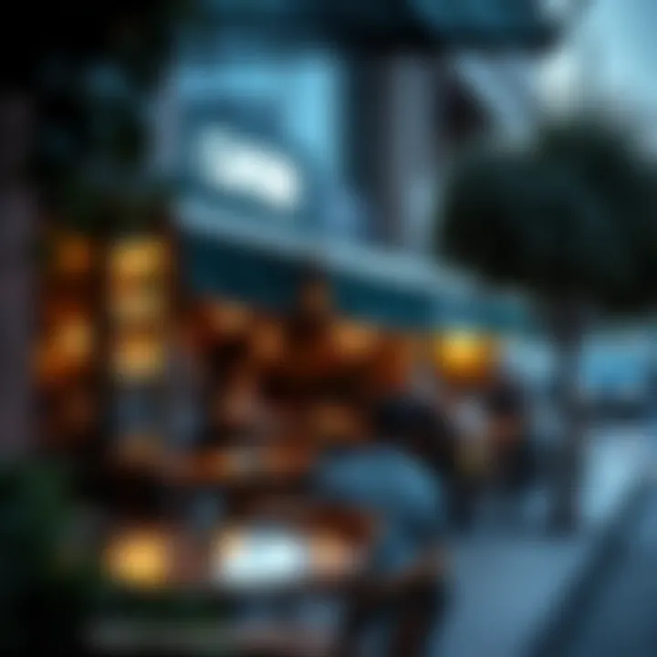 A cozy outdoor café setting with patrons enjoying their meals