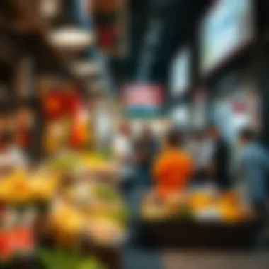 A bustling market scene showcasing local food trends