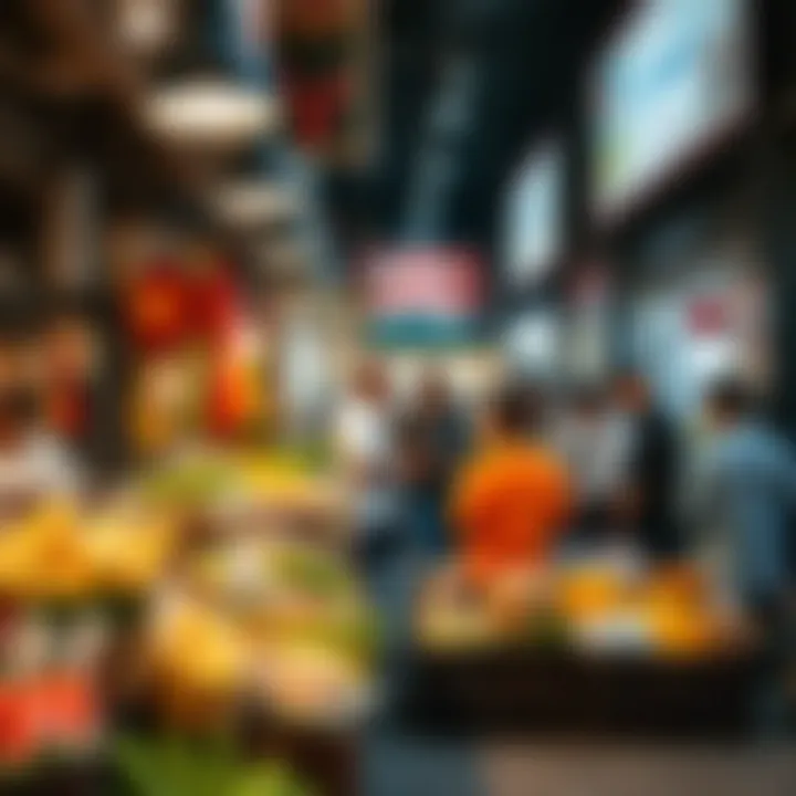 A bustling market scene showcasing local food trends