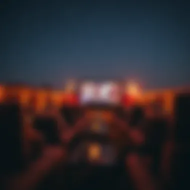 Starlit outdoor cinema setting with cozy seating arrangements
