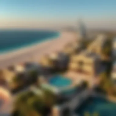 Aerial Perspective of Luxurious Beach Villas in Dubai Aerial view of high-end beach villas along Dubai's coastline