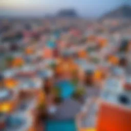 Aerial view of Al Quoz Camp showcasing its vibrant architecture and artistic spaces.