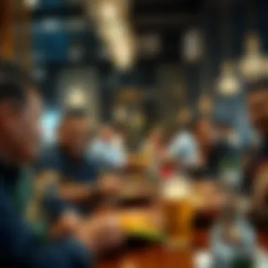 A group enjoying a meal at a Tamil restaurant, highlighting the dining experience