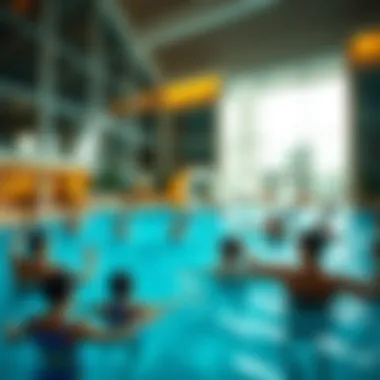 Vibrant Community Pool Experience Community pool bustling with activity