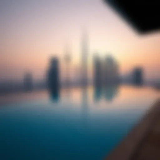 Luxury hotel pool overlooking the skyline