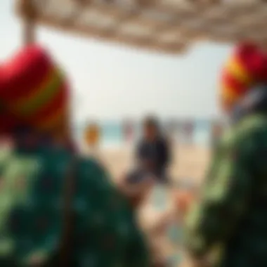Cultural gathering at the beach with activities
