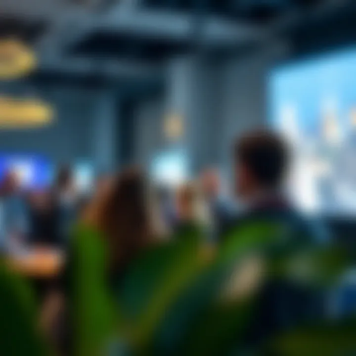 Attendees engaging in discussions at an expo panel