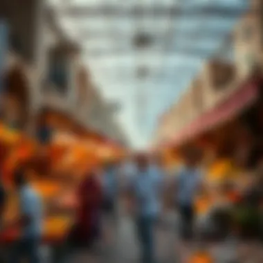 The Dynamic Pulse of Dubai's Markets A bustling market scene filled with diverse products and shoppers