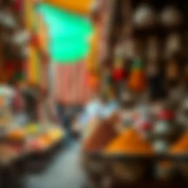 Cultural Richness of Traditional Souks Colorful spices and textiles in a traditional souk