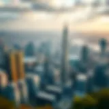 Aerial view of a modern city skyline showcasing innovative architecture