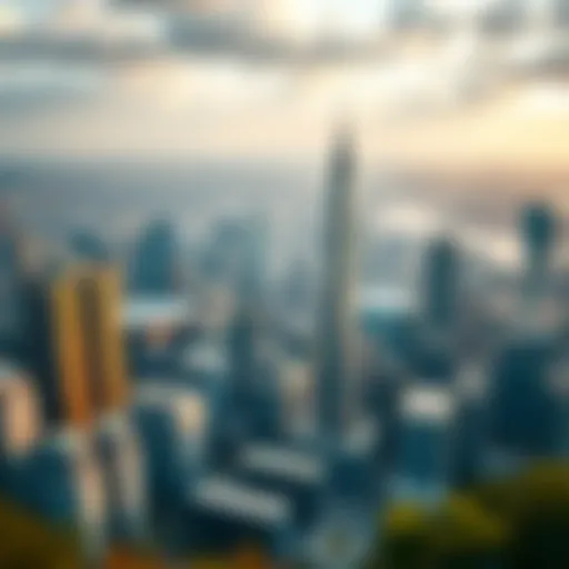 Aerial view of a modern city skyline showcasing innovative architecture