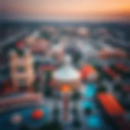 Aerial view of Global Village Dubai showcasing diverse architecture