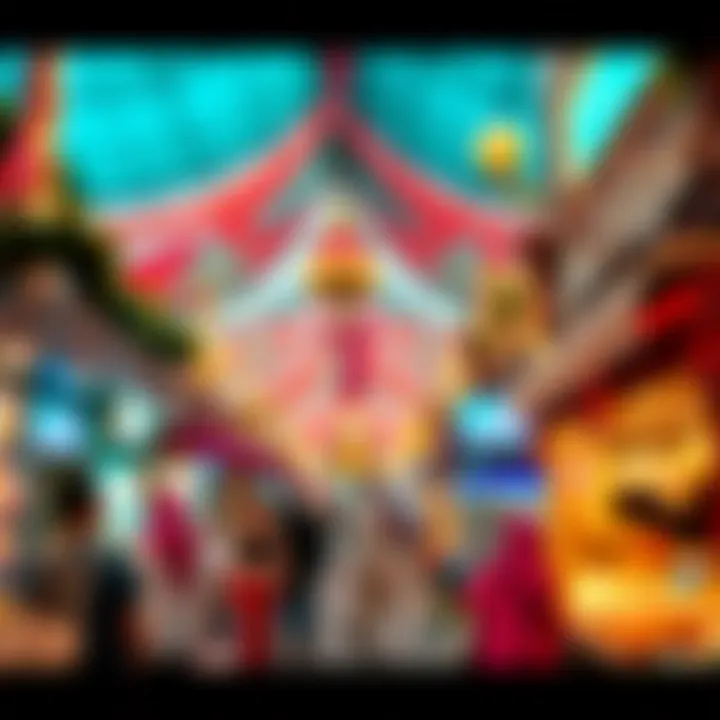 A vibrant marketplace scene capturing the essence of shopping in the Global Village