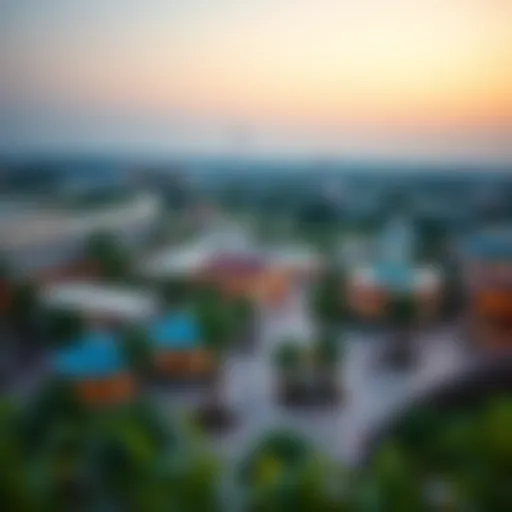 A panoramic view of the Global Village showcasing its diverse pavilions