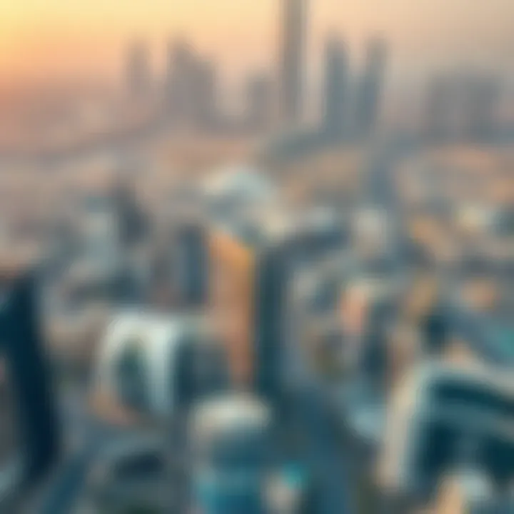 Aerial view of Dubai skyline with prominent hotel establishments