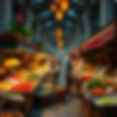 Culinary Diversity A vibrant food market scene with various culinary stalls