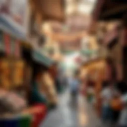 Vibrant market scene at Karama Souk with colorful stalls
