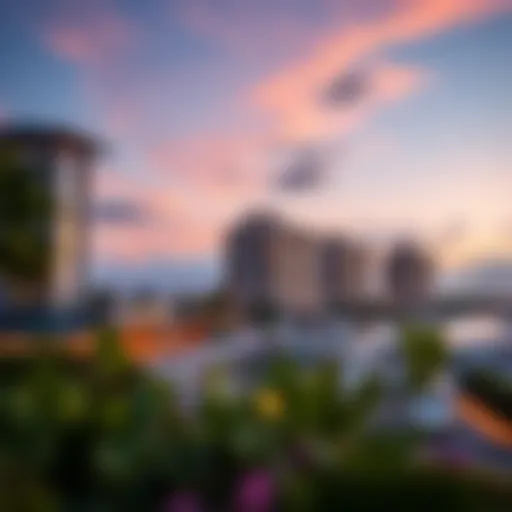 Stunning view of Marina Shores at dusk showcasing its architectural brilliance