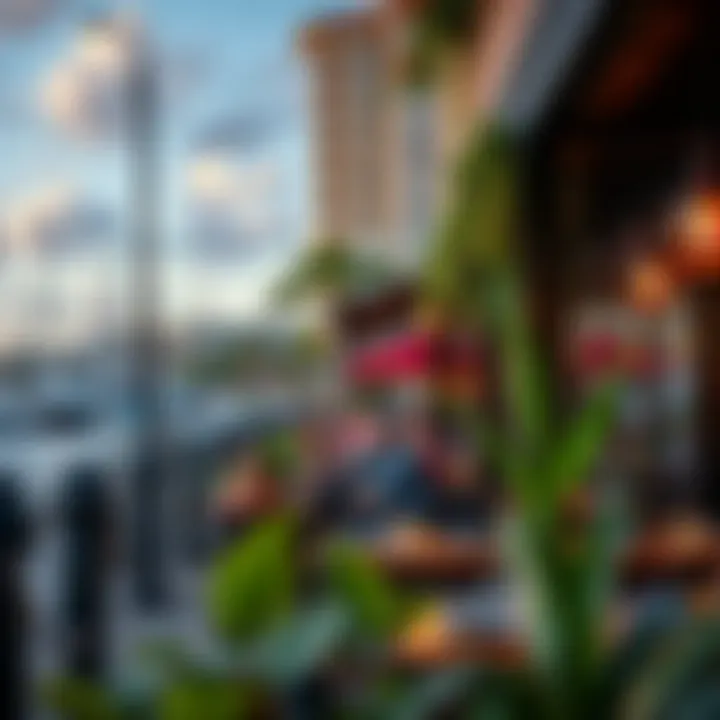 Vibrant community atmosphere surrounding Marina Shores with waterfront dining